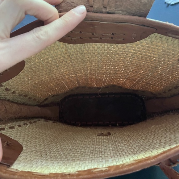 VINTAGE Leather Rattan Blend Brown Shoulder Bag - Picture 4 of 4